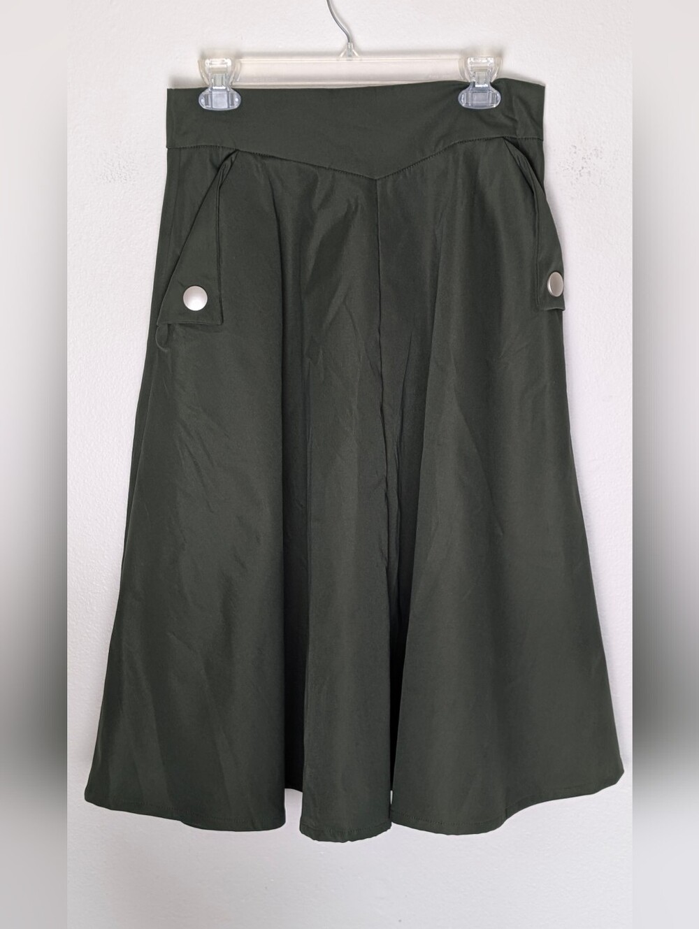 Chicwish Olive Green A-Line Midi Skirt Size L Safari Utility Minimalist